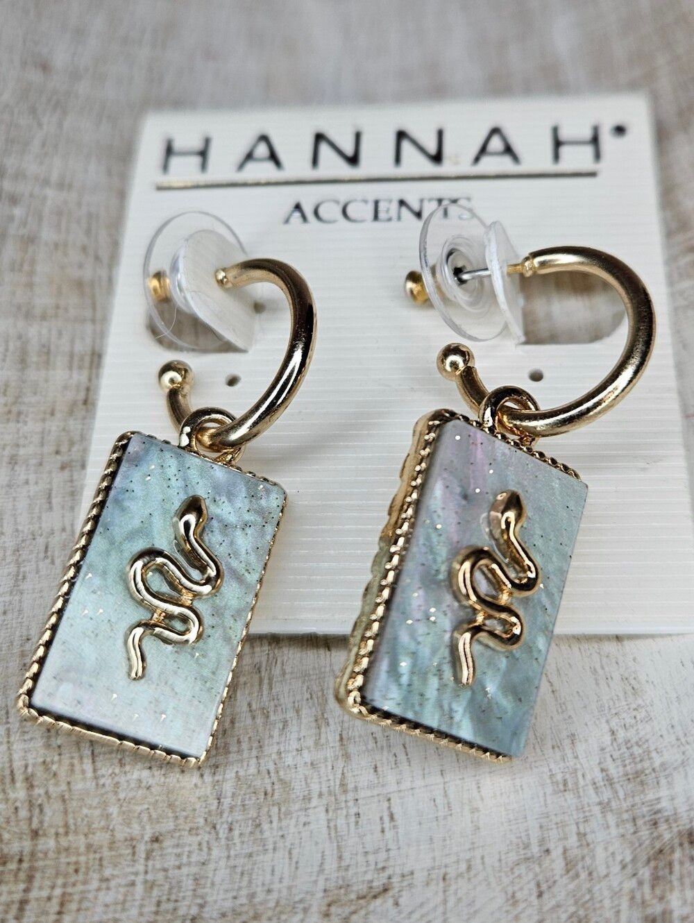 Hannah Accents NWT Gold Snake Tarot Card Hoop Earrings Abalone Mother of Pearl